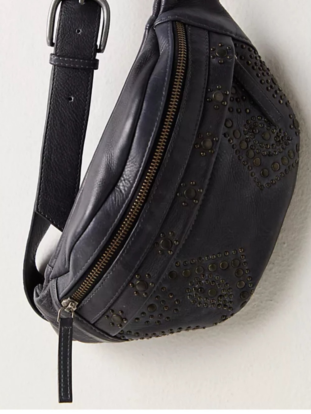 Free People Black Studded Leather Belt Bag